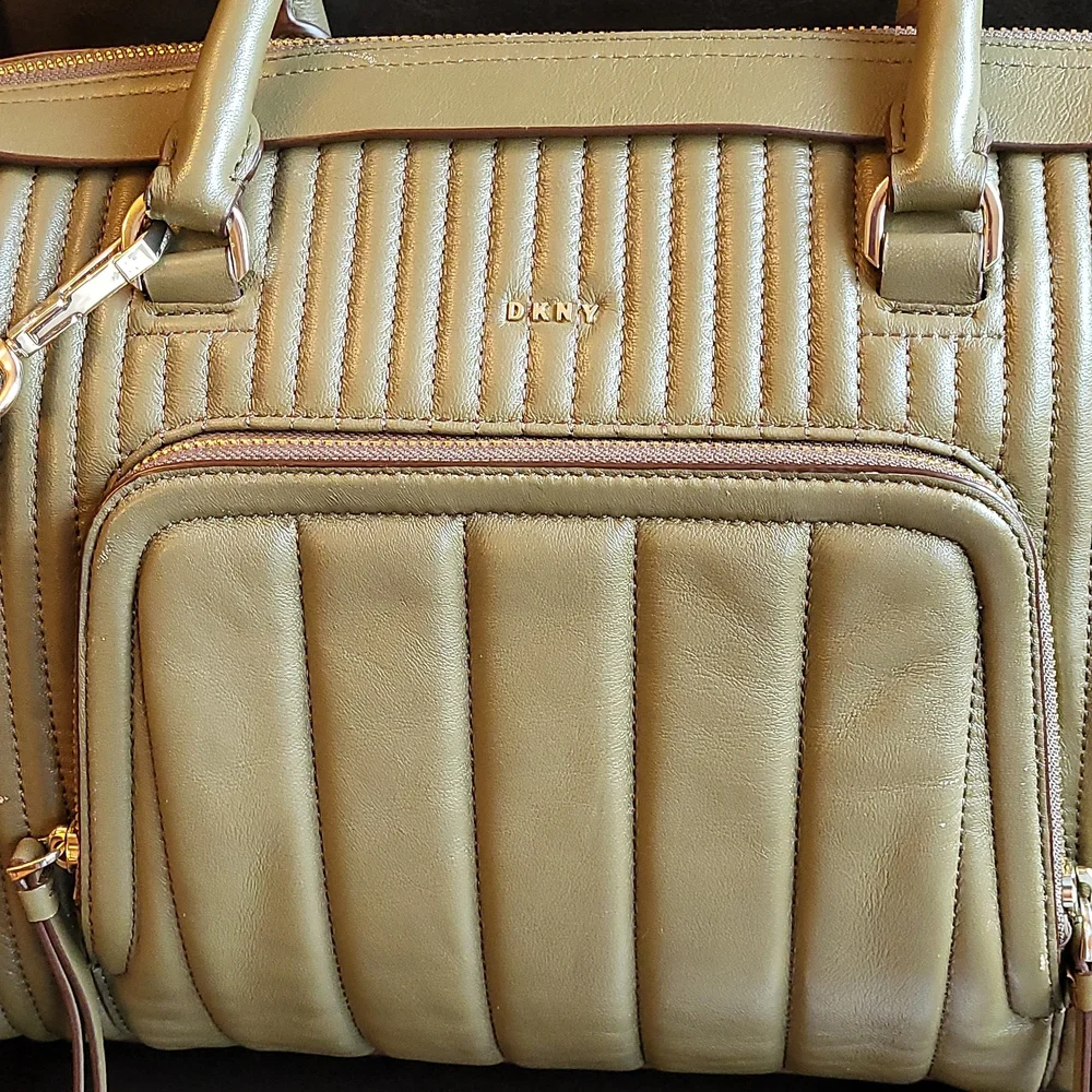 Dkny large quilted genuine leather satchel